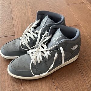 Nike Air Jordan 1 Mid Gray and White Sneakers. Mens 13.